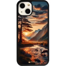 Coque iPhone 13 - Silicone rigide noir Valley Sunset Deer Tree
