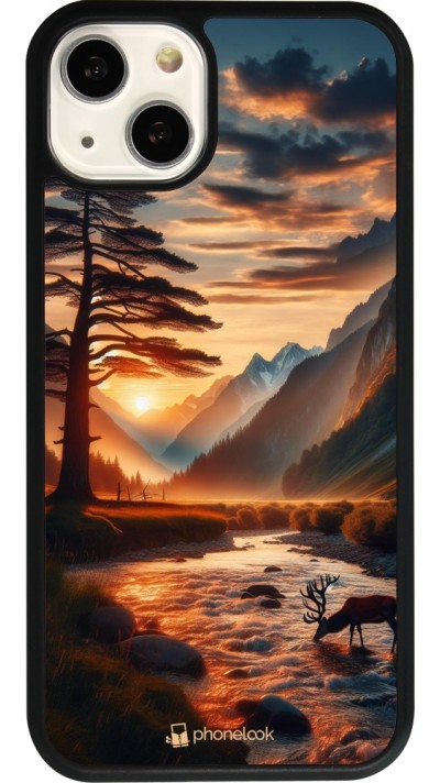 iPhone 13 Case Hülle - Silikon schwarz Tal Sonnenuntergang Hirsch Baum