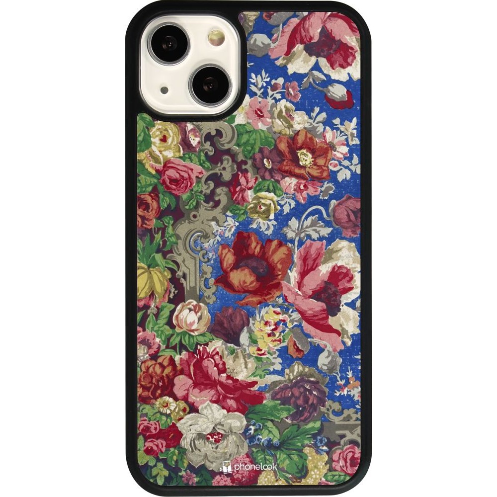 Coque iPhone 13 - Silicone rigide noir Vintage Art Flowers