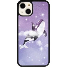Coque iPhone 13 - Silicone rigide noir Whale in sparking stars