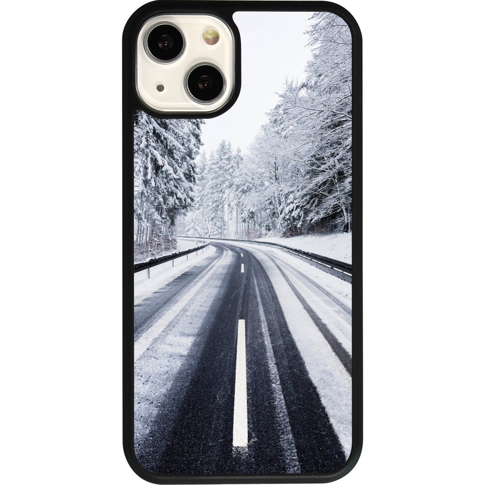 Coque iPhone 13 - Silicone rigide noir Winter 22 Snowy Road