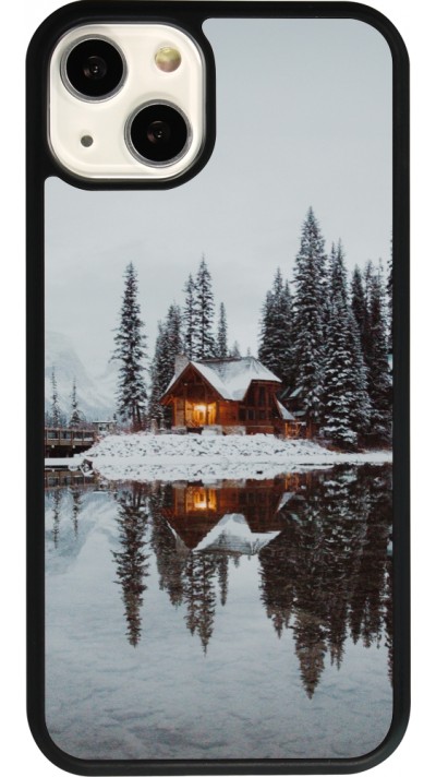 iPhone 13 Case Hülle - Silikon schwarz Winter 25 Winter house forest afternoon