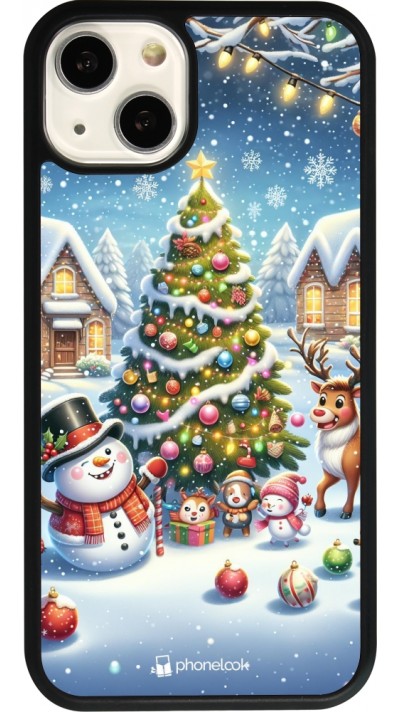 iPhone 13 Case Hülle - Silikon schwarz Weihnachten 2023 Schneemann und Tannenbaum