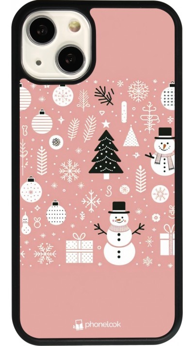 iPhone 13 Case Hülle - Silikon schwarz Weihnachten 2024 Rose Schneemann Weihnachten