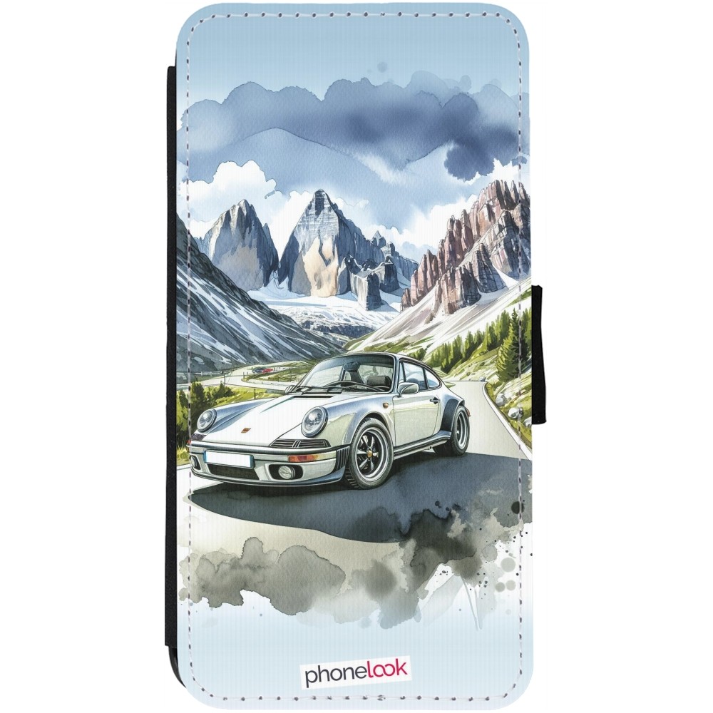 iPhone 13 Case Hülle - Wallet schwarz Porsche 911 Berg Aquarell