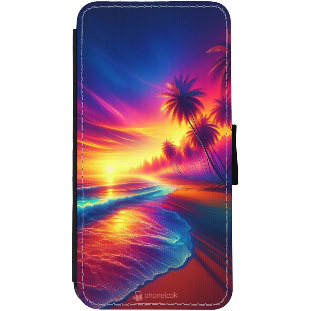 iPhone 13 Case Hülle - Wallet schwarz Strand Sonnenuntergang auffällig