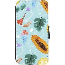 Coque iPhone 13 - Wallet noir Summer 2025 Pattern papaya