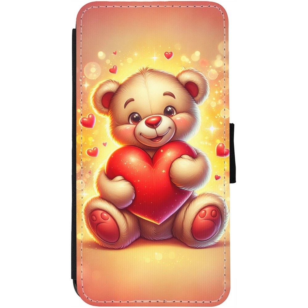 Coque iPhone 13 - Wallet noir Valentine 2024 Teddy love