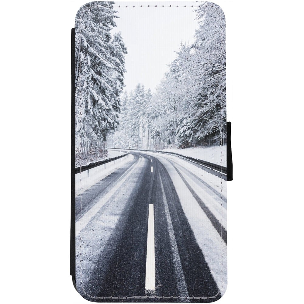 Coque iPhone 13 - Wallet noir Winter 22 Snowy Road