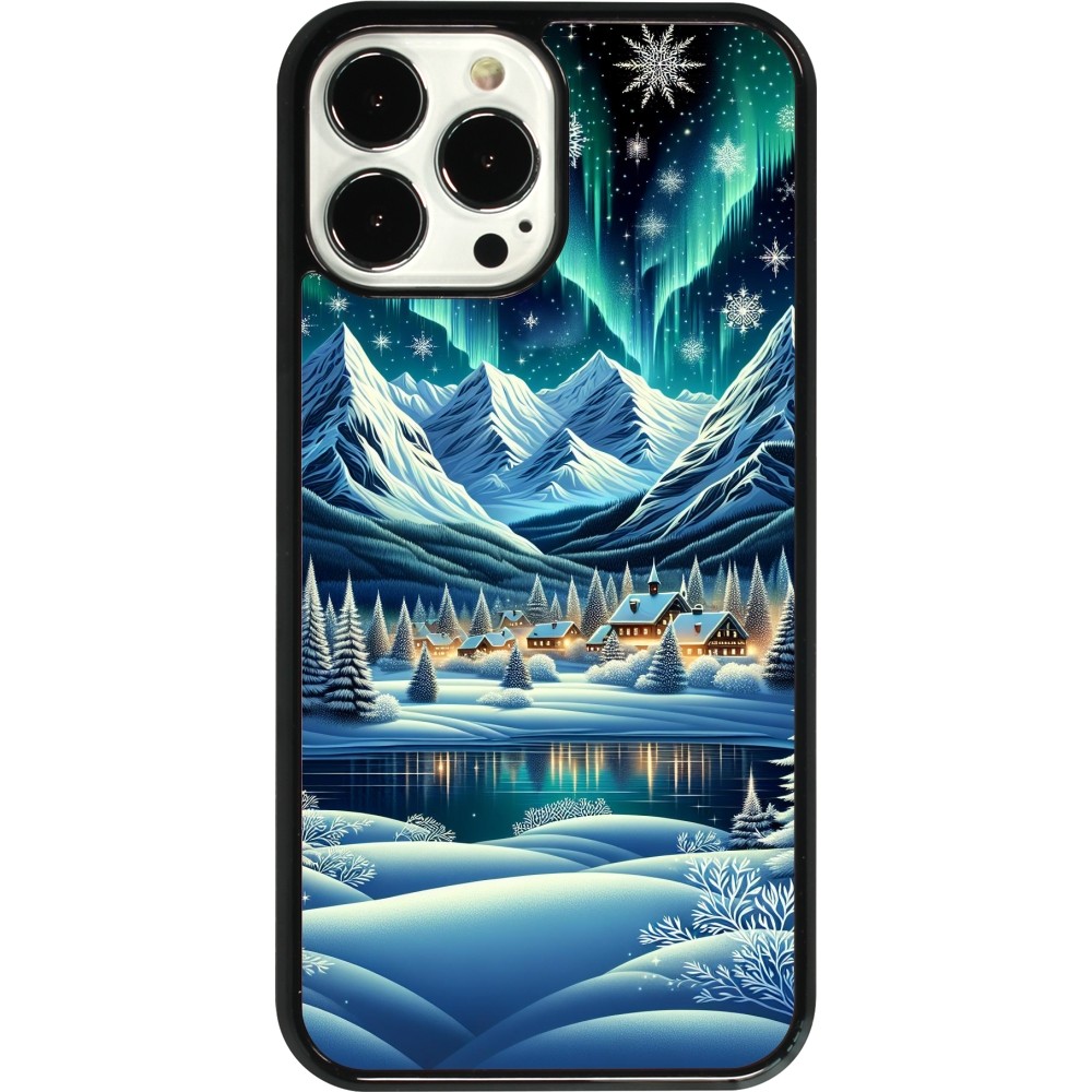 iPhone 13 Pro Max Case Hülle - Verschneites Bergdorf am See in der Nacht