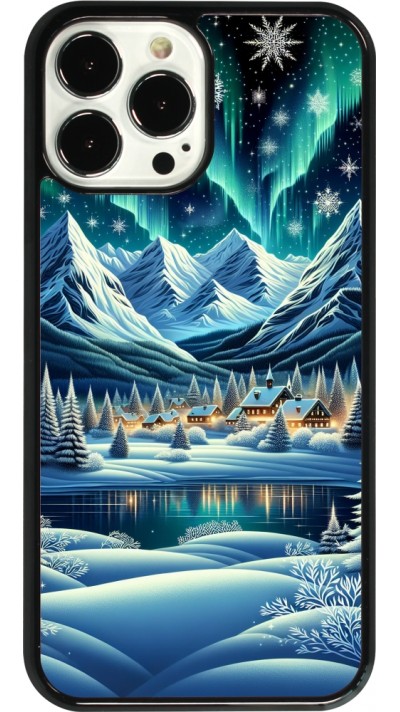 Coque iPhone 13 Pro Max - Snowy Mountain Village Lake night
