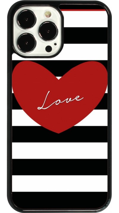 Coque iPhone 13 Pro Max - Valentine 2023 heart black and white lines