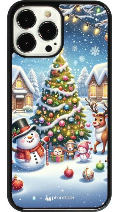 Coque iPhone 13 Pro Max - Noël 2023 bonhomme de neige et sapin
