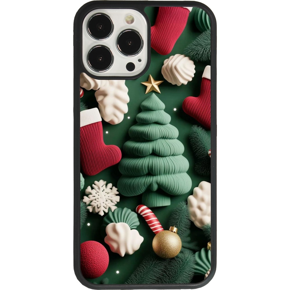 Coque iPhone 13 Pro Max - Silicone rigide noir Christmas 25 Christmas textiles