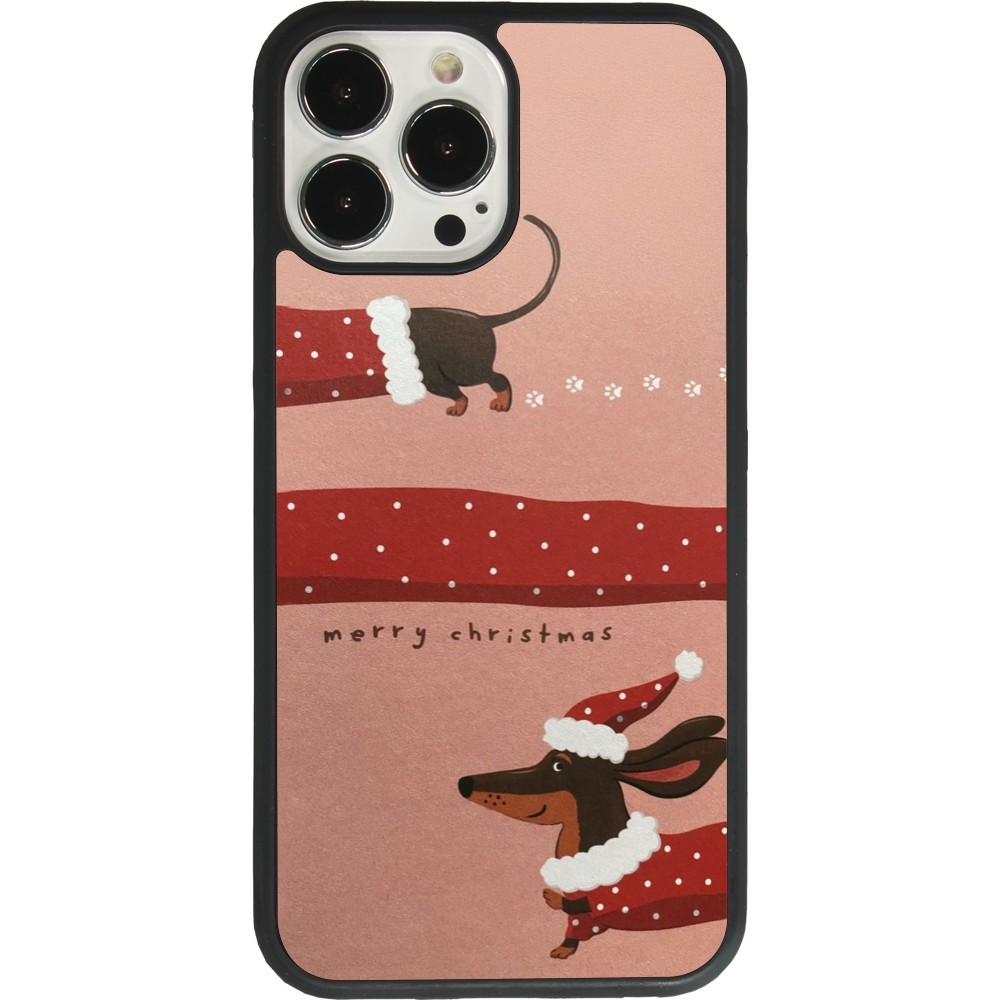 Coque iPhone 13 Pro Max - Silicone rigide noir Christmas 25 Teckel Merry Xmas