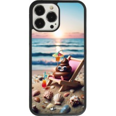 iPhone 13 Pro Max Case Hülle - Silikon schwarz Kackhaufen Emoji auf Liegestuhl