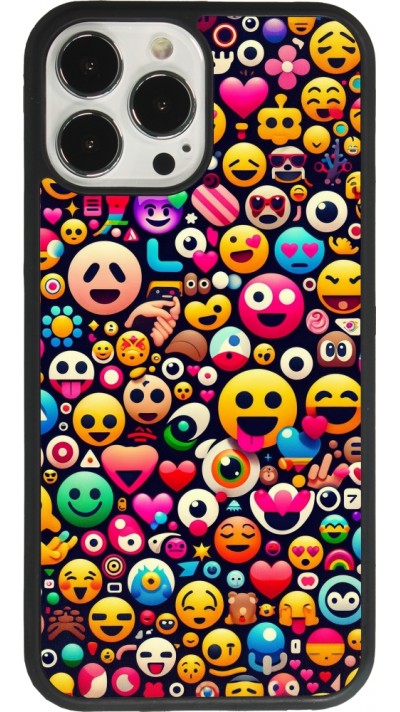 Coque iPhone 13 Pro Max - Silicone rigide noir Emoji Mix Color