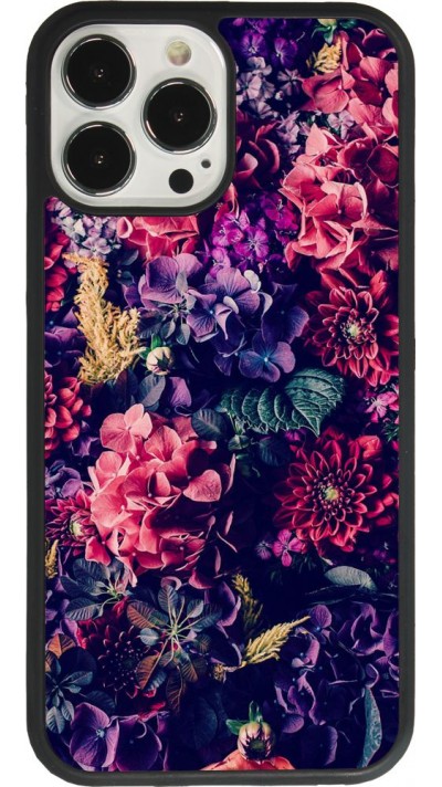 Coque iPhone 13 Pro Max - Silicone rigide noir Flowers Dark