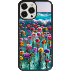 Coque iPhone 13 Pro Max - Silicone rigide noir Flower sea waves