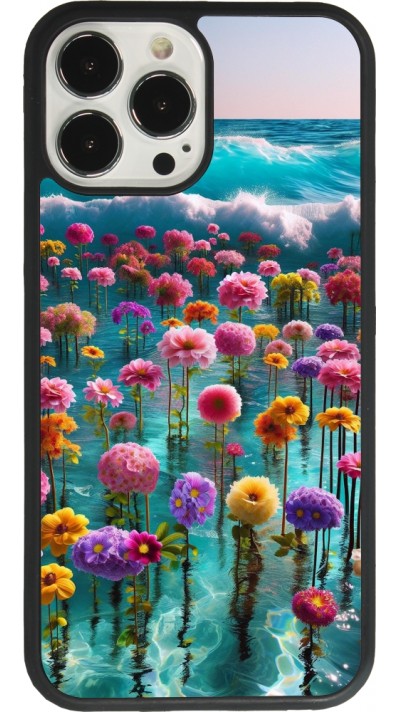 Coque iPhone 13 Pro Max - Silicone rigide noir Flower sea waves