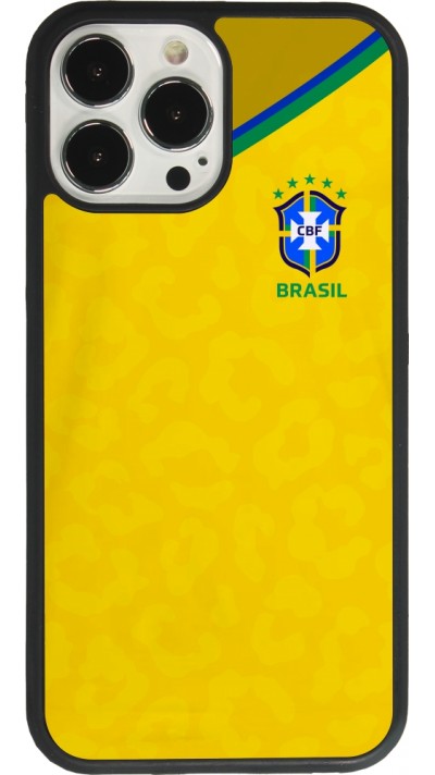 Coque iPhone 13 Pro Max - Silicone rigide noir Maillot de football Brésil 2022 personnalisable