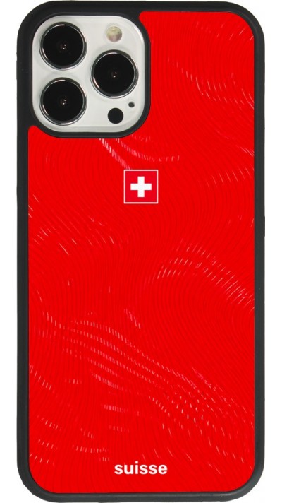 Coque iPhone 13 Pro Max - Silicone rigide noir Maillot de football Suisse 2026 personnalisable