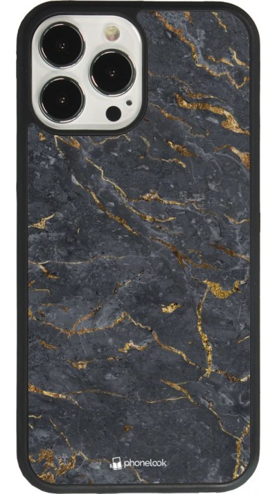 Coque iPhone 13 Pro Max - Silicone rigide noir Grey Gold Marble