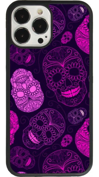 Coque iPhone 13 Pro Max - Silicone rigide noir Halloween 2023 pink skulls
