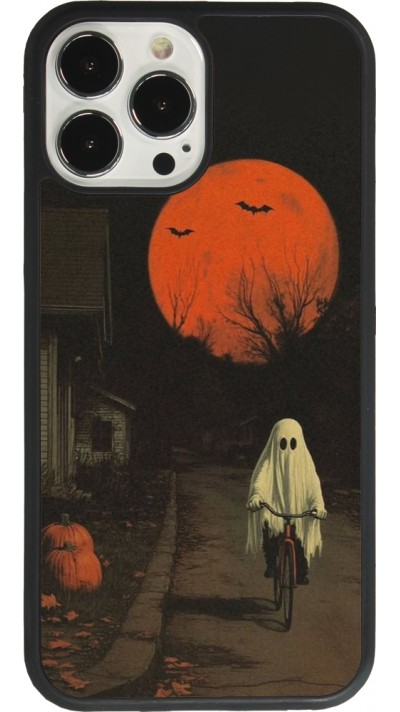 Coque iPhone 13 Pro Max - Silicone rigide noir Halloween 2025 Ghost on a bicycle