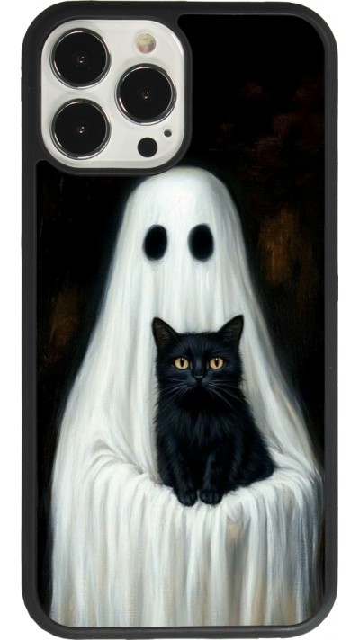 Coque iPhone 13 Pro Max - Silicone rigide noir Halloween 2025 Ghost with black cat
