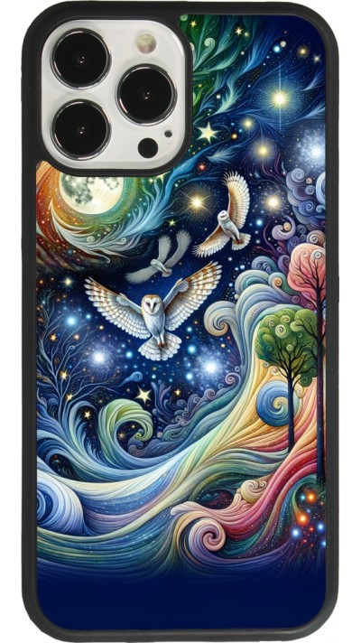 Coque iPhone 13 Pro Max - Silicone rigide noir hibou volant floral