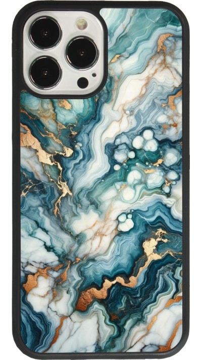 Coque iPhone 13 Pro Max - Silicone rigide noir Marbre Vert Bleu Doré