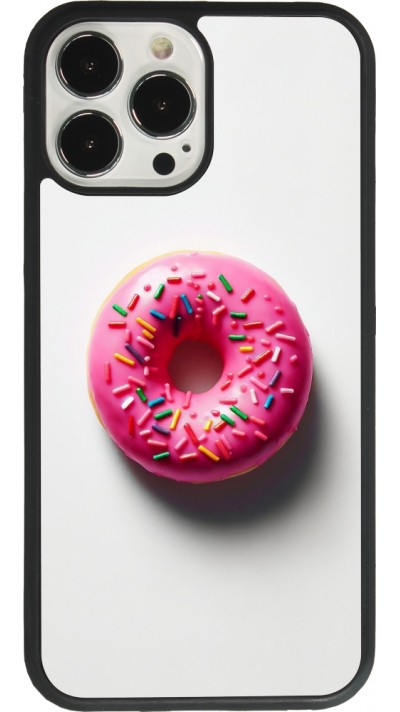 iPhone 13 Pro Max Case Hülle - Silikon schwarz Weisser Hintergrund, pinker Donut