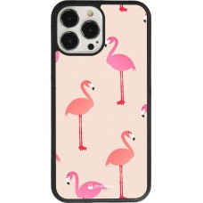 iPhone 13 Pro Max Case Hülle - Silikon schwarz Pink Flamingos Pattern