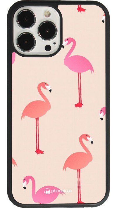 iPhone 13 Pro Max Case Hülle - Silikon schwarz Pink Flamingos Pattern
