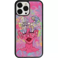 Coque iPhone 13 Pro Max - Silicone rigide noir Psychedelic pink mushroom