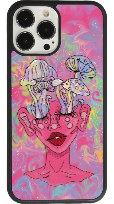 Coque iPhone 13 Pro Max - Silicone rigide noir Psychedelic pink mushroom