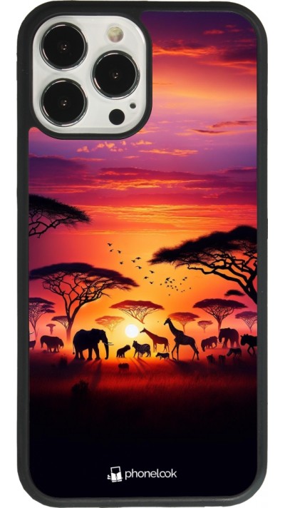 Coque iPhone 13 Pro Max - Silicone rigide noir Safari sunset wildlife