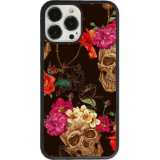 iPhone 13 Pro Max Case Hülle - Silikon schwarz Skulls and flowers