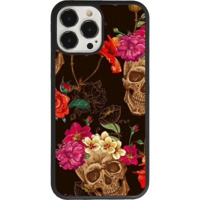 iPhone 13 Pro Max Case Hülle - Silikon schwarz Skulls and flowers