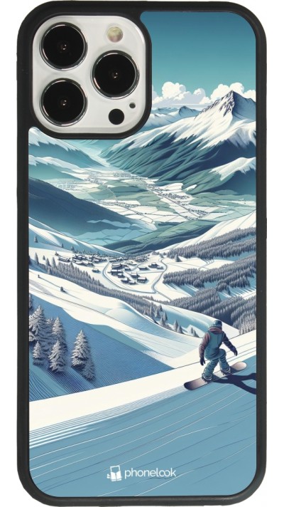 Coque iPhone 13 Pro Max - Silicone rigide noir Snowboarder Montagne
