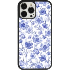 iPhone 13 Pro Max Case Hülle - Silikon schwarz Spring 23 watercolor blue flowers