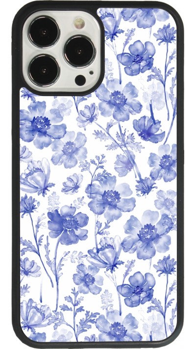 iPhone 13 Pro Max Case Hülle - Silikon schwarz Spring 23 watercolor blue flowers