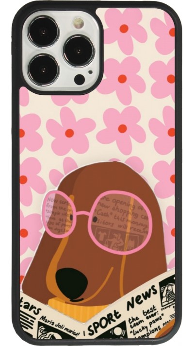 Coque iPhone 13 Pro Max - Silicone rigide noir Dog with newspaper Spring 2026