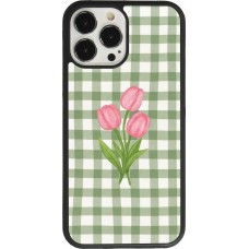 Coque iPhone 13 Pro Max - Silicone rigide noir Green vichy tulips Spring 2026