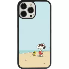 Coque iPhone 13 Pro Max - Silicone rigide noir Snoopy on the beach Summer 2026