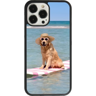 Coque iPhone 13 Pro Max - Silicone rigide noir Summer Dog on Paddle