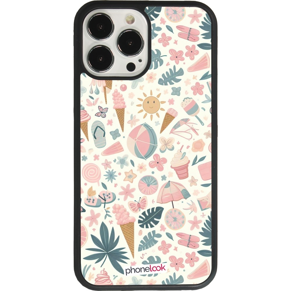 iPhone 13 Pro Max Case Hülle - Silikon schwarz Sommer Pink Muster
