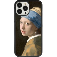 Coque iPhone 13 Pro Max - Silicone rigide noir Tableau art - La Jeune fille à la perle - Johannes Vermeer