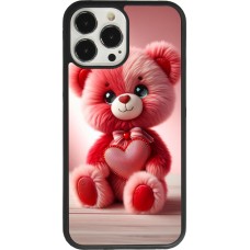 Coque iPhone 13 Pro Max - Silicone rigide noir Valentine 2024 Ourson rose